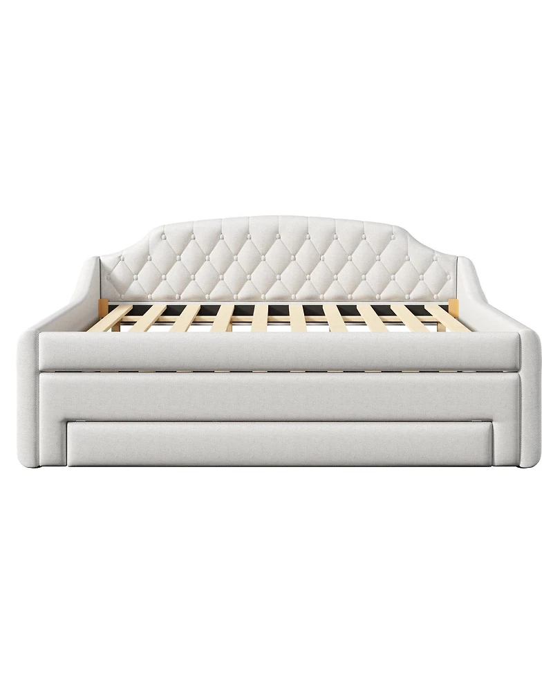 Streamdale Furniture Upholstered Full Size Daybed with Led Belt Trundle and Three Drawers