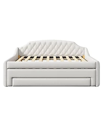 Streamdale Furniture Upholstered Full Size Daybed with Led Belt Trundle and Three Drawers