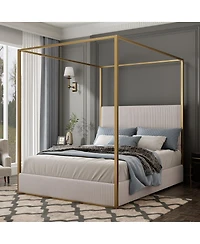 Streamdale Furniture Modern Luxury Metal Canopy Bed with Corduroy Upholstered Headboard King