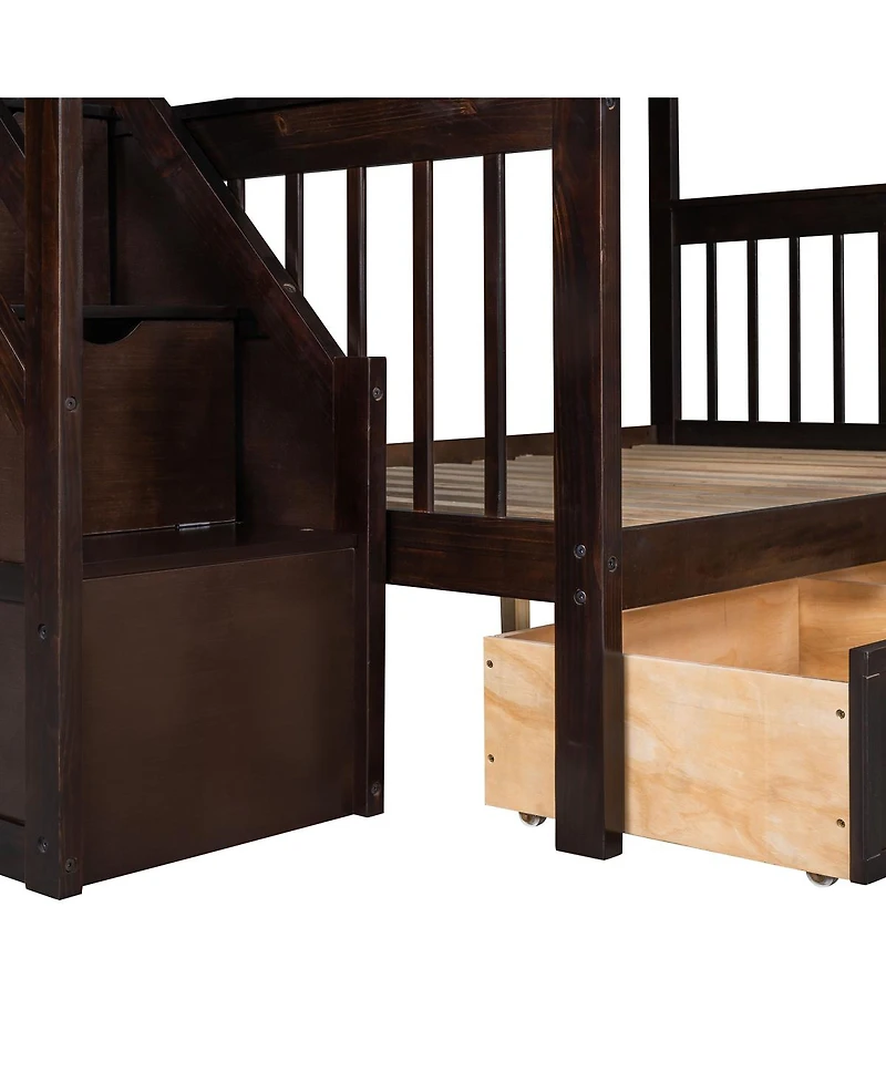Streamdale Furniture Twin over Full L-Shaped Bunk Bed With 3 Drawers Ladder and Staircase