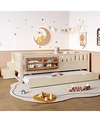 Streamdale Furniture Twin Bed with Bookshelves Staircase Safety Rails and Trundle