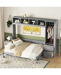Streamdale Furniture Queen Size Murphy Bed Wall Bed with Closet and Drawers
