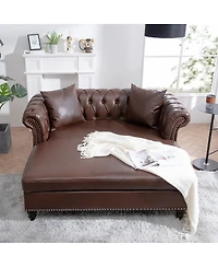 Streamdale Furniture 63'' Pu Leather Loveseat Chaise Lounge with 2 Pillows