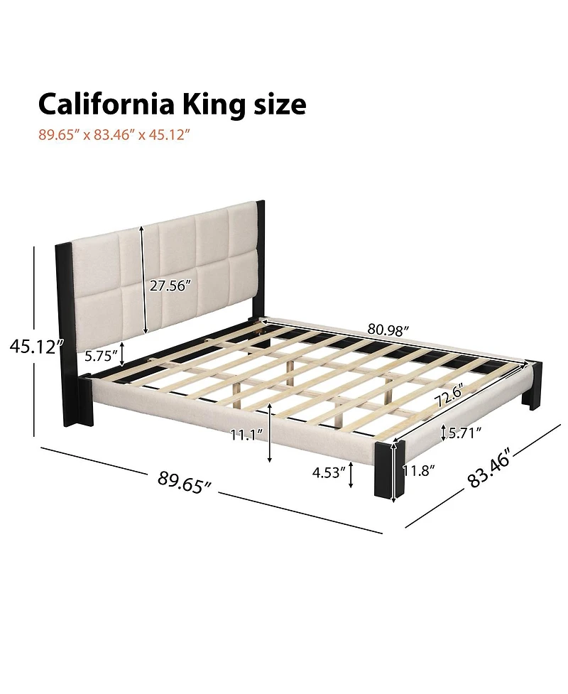 Streamdale Furniture Boucle Cal King Bed frame with Cube headboard