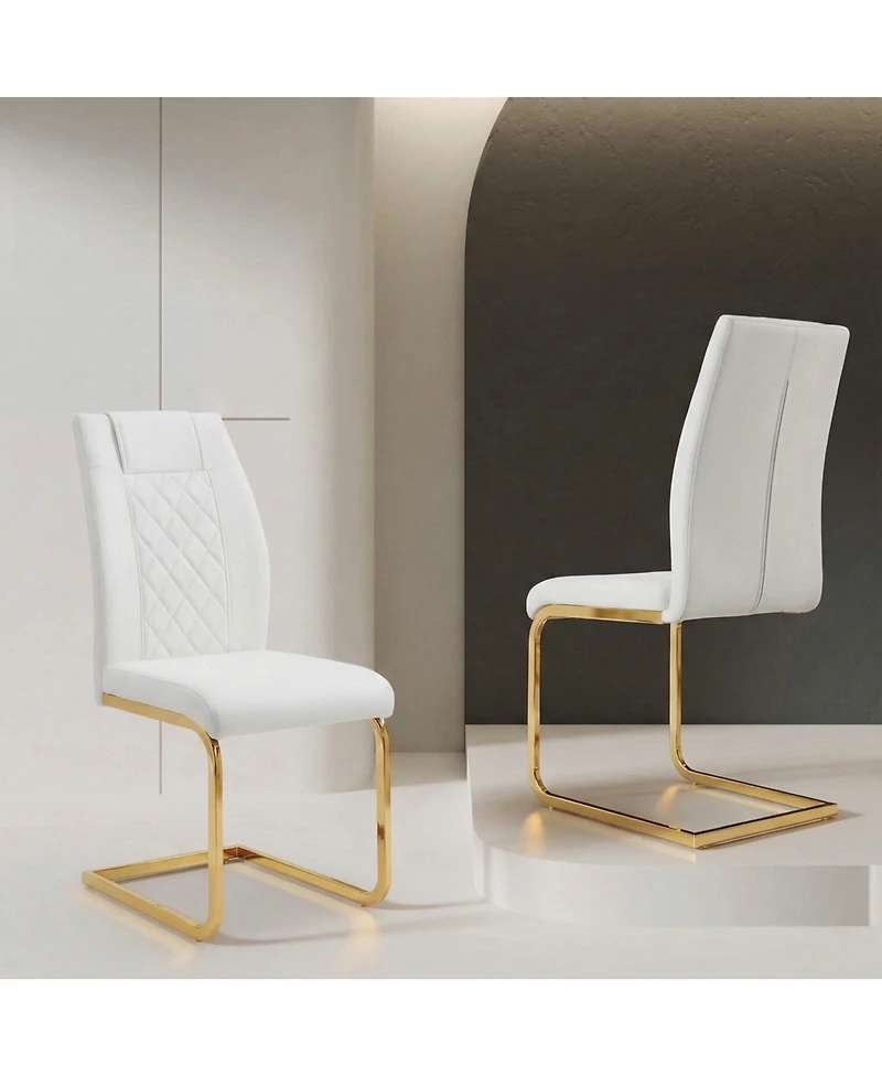 Streamdale Furniture Set of 4 High-Back Pu Leather Dining Chairs with Gold Legs