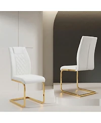 Streamdale Furniture Set of 4 High-Back Pu Leather Dining Chairs with Gold Legs