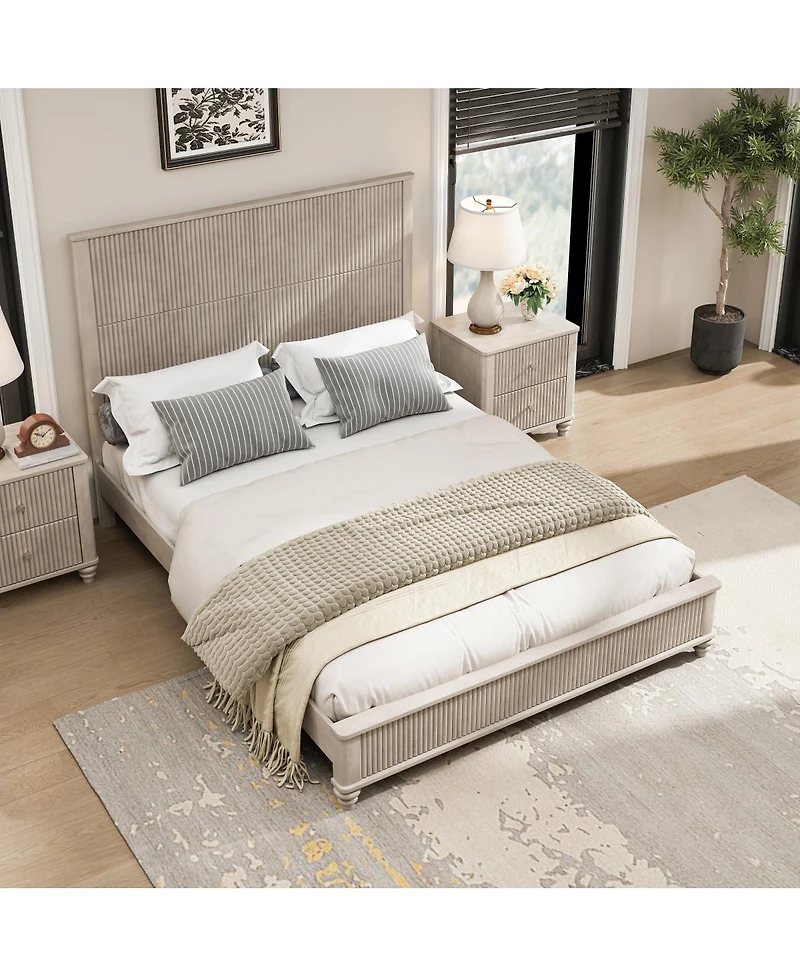 Streamdale Furniture Queen Solid Wood Platform Bed Frame with Tall Headboard No Box Spring Needed