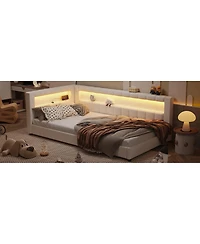 Streamdale Furniture Upholstered Twin Xl Size Platform Bed with Usb Ports and Led Belt Cream