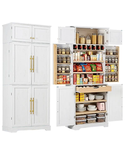 Streamdale Furniture 78.2'' Farmhouse Kitchen Pantry Cabinet with Adjustable Shelves and Wine Rack