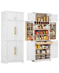 Streamdale Furniture 78.2'' Farmhouse Kitchen Pantry Cabinet with Adjustable Shelves and Wine Rack
