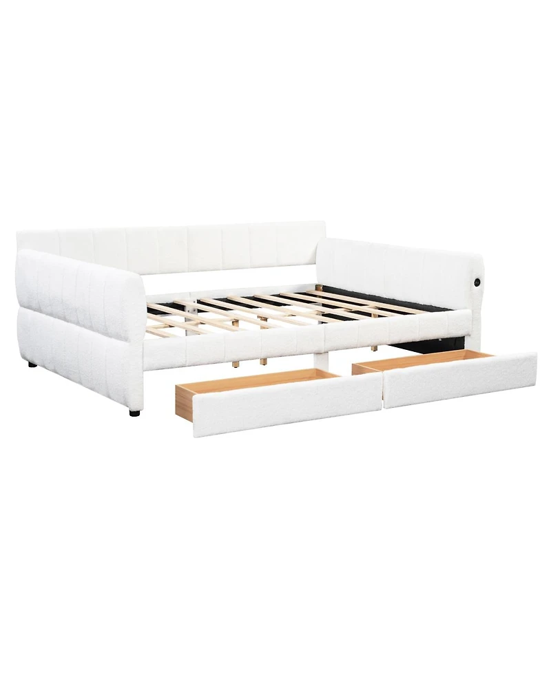 Streamdale Furniture Queen Size Upholstered Platform Bed with Usb and 2 Drawers