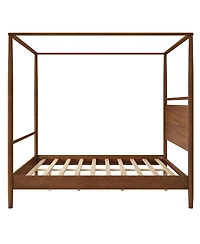 Streamdale Furniture Solid Wood Four-Poster Canopy Bed Frame Queen Walnut