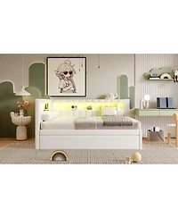 Streamdale Furniture Full Size Upholstered Platform Bed with Led Usb Ports and Trundle