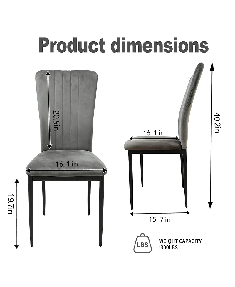 Streamdale Furniture Set of 4 Modern Velvet Dining Chairs with Metal Legs