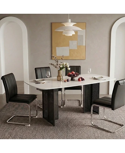 Streamdale Furniture Modern Rectangular Marble-Patterned Tempered Glass Dining Table for 6