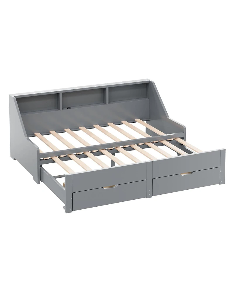 Streamdale Furniture to King Daybed Frame with Storage Drawers and Charging Station