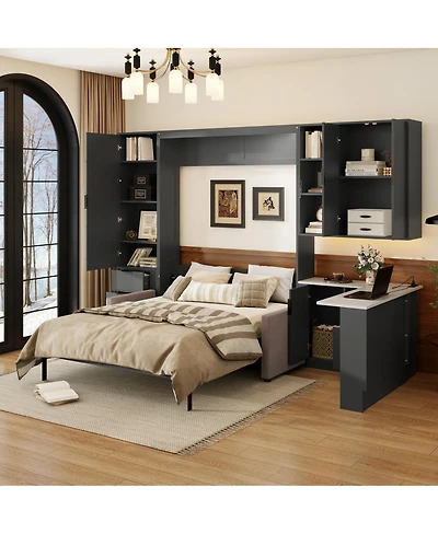 Streamdale Furniture Queen Murphy Bed with Sofa Storage Led and Usb