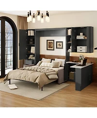 Streamdale Furniture Queen Murphy Bed with Sofa Storage Led and Usb