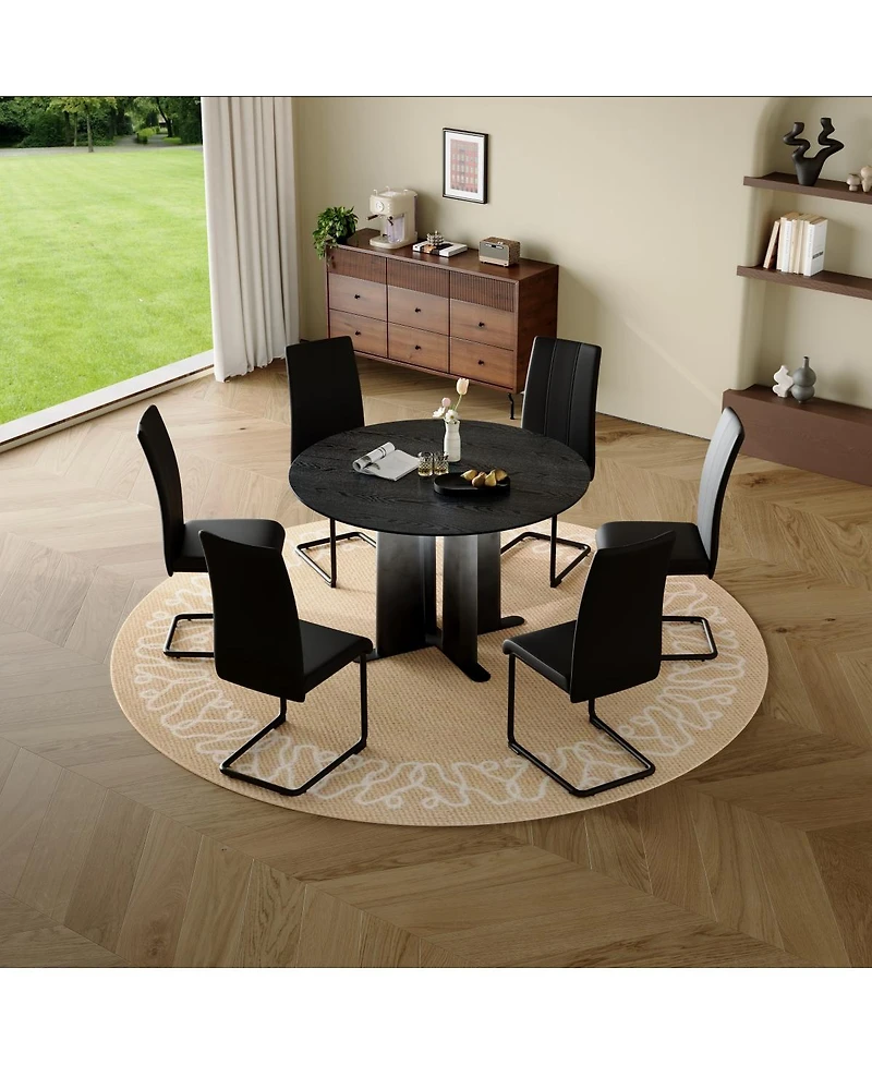 Streamdale Furniture Round Wood Grain Dining Table with Gradient Cross Base