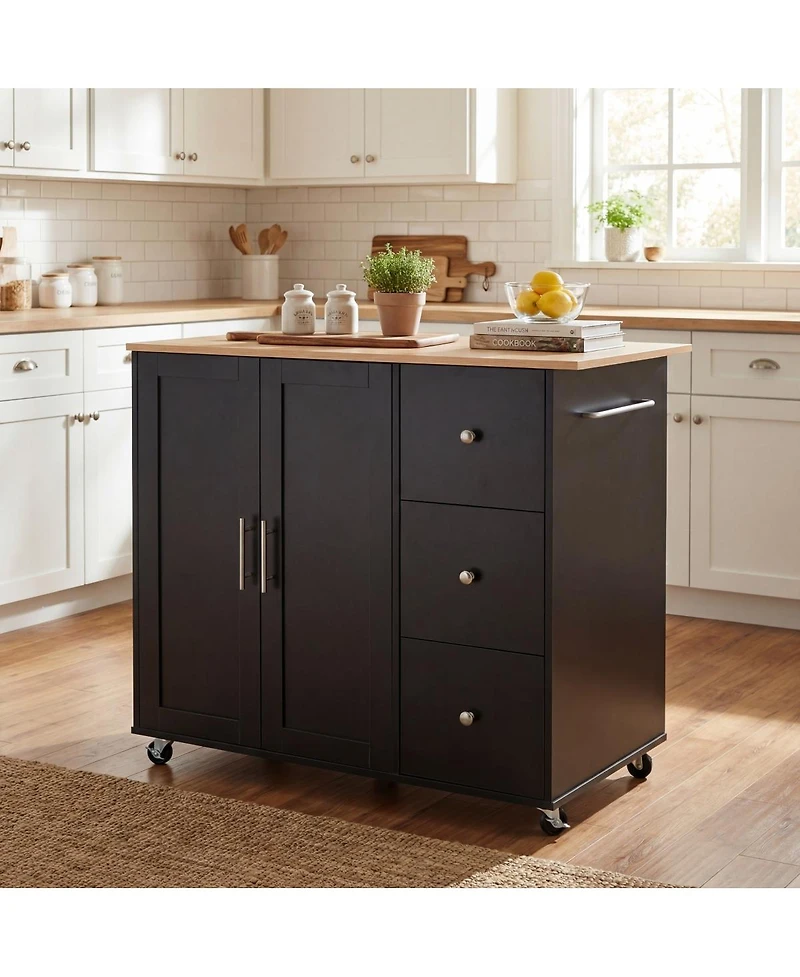 Streamdale Furniture Mobile Kitchen Island with Storage 3 Drawers and Adjustable Shelf
