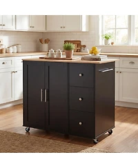 Streamdale Furniture Mobile Kitchen Island with Storage 3 Drawers and Adjustable Shelf
