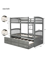 Streamdale Furniture Twin Bunk Bed with Trundle 3 Drawers and Ladder