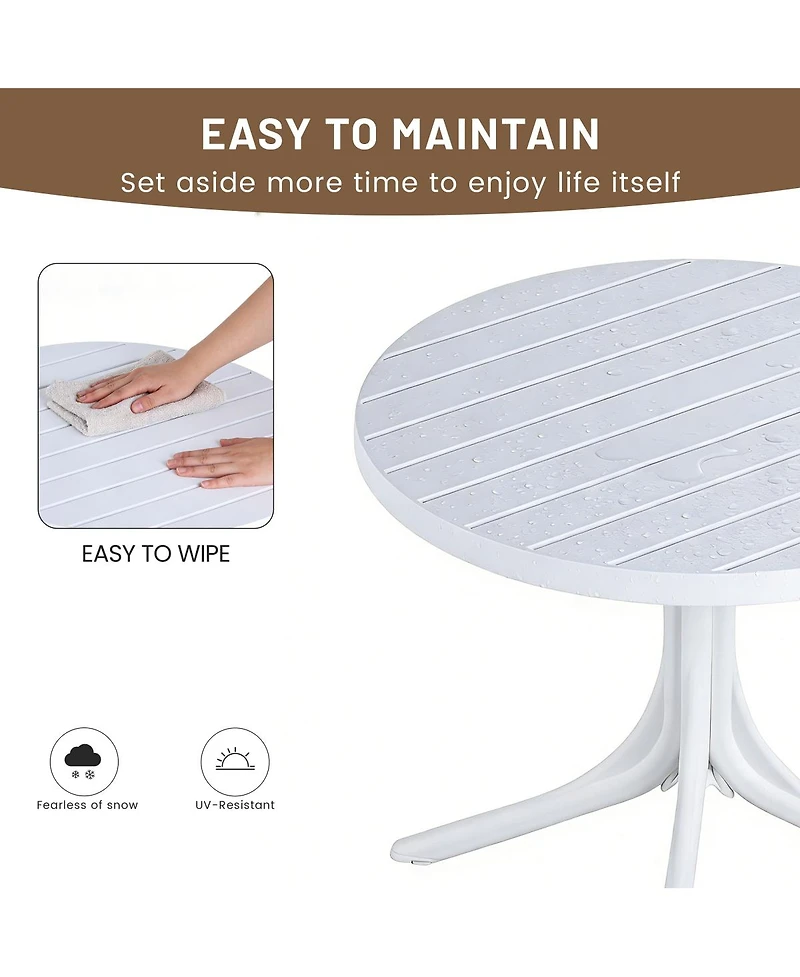 Streamdale Furniture Summer 36-Inch Modern Round White Indoor/Outdoor Plastic Dining Table