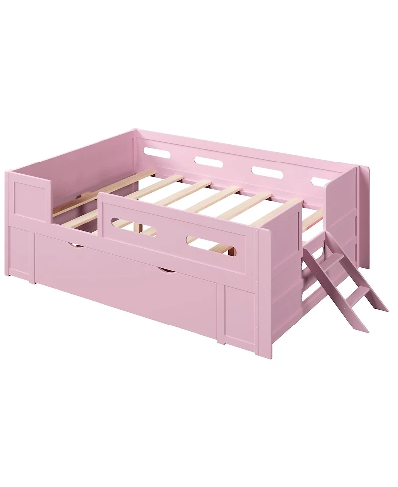 Streamdale Furniture Wood Full Size Platform Bed with Guardrail and Drawer