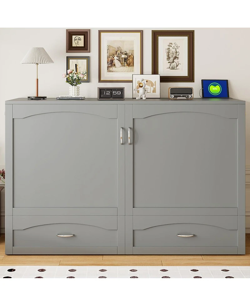 Streamdale Furniture Queen Size Murphy Bed with Drawer Usb Ports and Pulley Design
