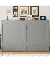 Streamdale Furniture Queen Size Murphy Bed with Drawer Usb Ports and Pulley Design