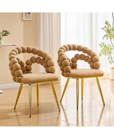 Streamdale Furniture Modern Velvet Bubble Back Dining Chairs with Gold Legs