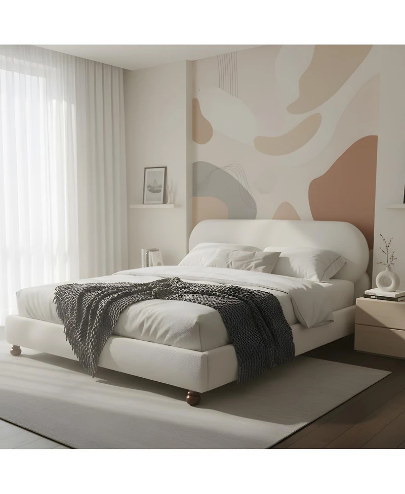Streamdale Furniture Boucle Upholstered Bed with Rubber Wood Foot
