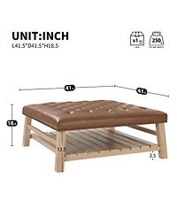 Streamdale Furniture 41.5'' Tufted Square Ottoman Coffee Table with Storage Shelf and Nailhead Trim