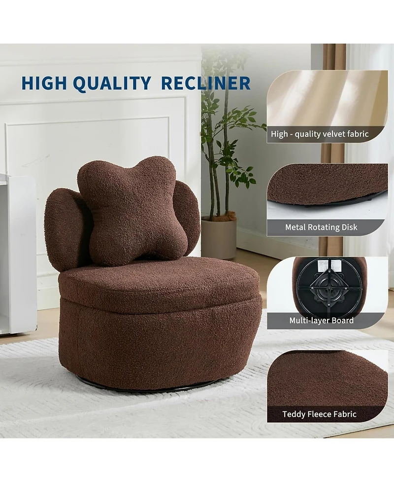 gaomon 360degree(s) Swivel Accent Chair with Storage,Comfy Armchair Teddy Velvet Upholstered Cushion for Makeup, Bedroom, Apartment, Living