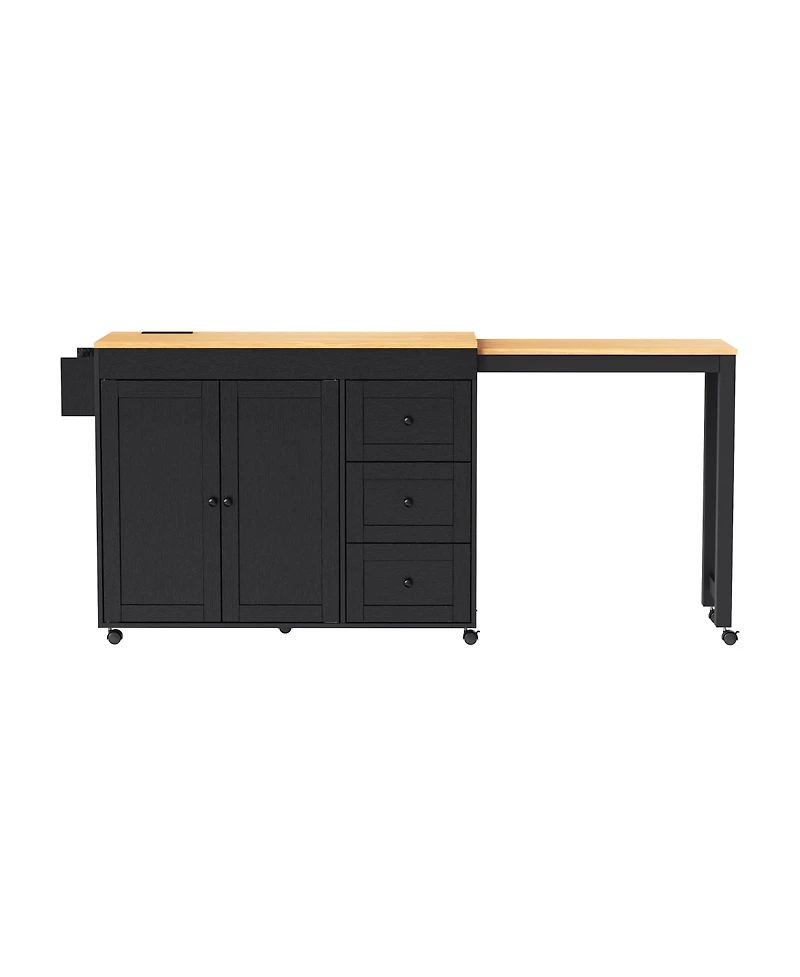 Streamdale Furniture 74.8'' Extendable Kitchen Island with Storage Power Outlet and Rolling Wheels