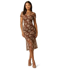 Adrianna Papell Women's Embroidered Mermaid Boat Neck Midi Dress