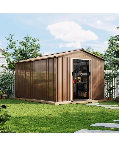 gaomon 8x12 ft Metal Outdoor Storage Shed, Galvanized Steel Metal Lockable Garden Shed with Sloping Roof, Ventilation and Weatherproof