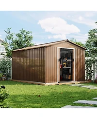 gaomon 8x12 ft Metal Outdoor Storage Shed, Galvanized Steel Metal Lockable Garden Shed with Sloping Roof, Ventilation and Weatherproof
