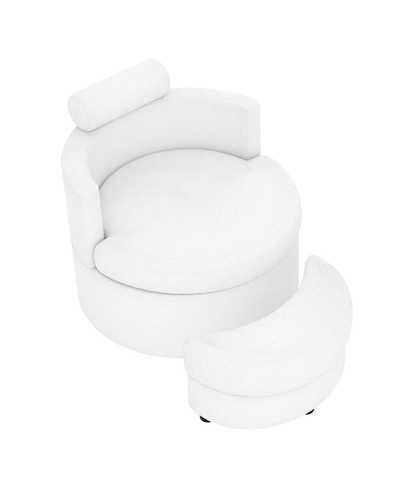 Slickblue Swivel Accent Chair with 360 Degree Rotation and Half Moon Storage Ottoman