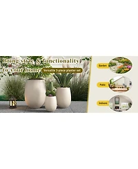 Streamdale Furniture 3-Piece Lightweight Mgo Round Outdoor Planter Set with Drainage Holes
