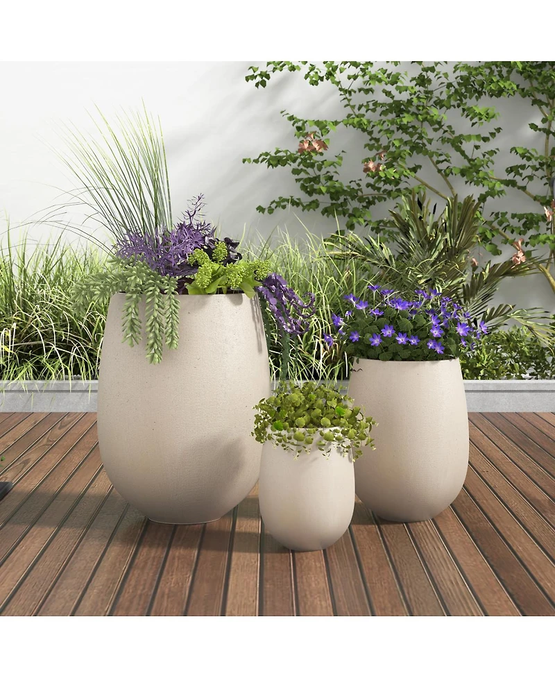 Streamdale Furniture 3-Piece Lightweight Mgo Round Outdoor Planter Set with Drainage Holes