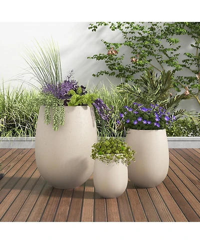 Streamdale Furniture 3-Piece Lightweight Mgo Round Outdoor Planter Set with Drainage Holes