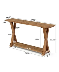 Tribesigns 63'' Solid Wood Console Table, 2-Tier Narrow Entryway Table with Storage, Farmhouse Sofa Console Behind Couch