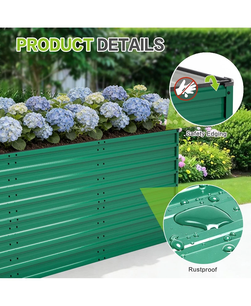 Streamdale Furniture 2-Pack 93.7''x31.5''x32.3'' Ergonomic Raised Metal Garden Bed with 8 Reinforcing Rods