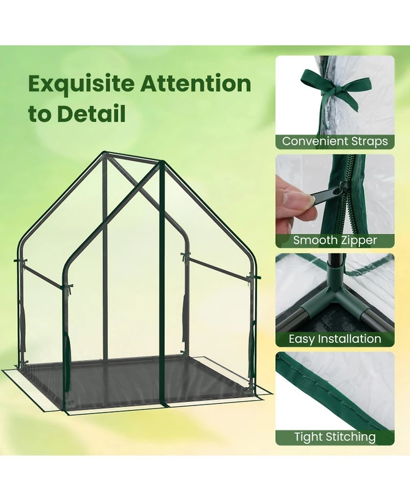Sugift Mini Greenhouse Metal Frame with Waterproof Bottom Mat and Wind Ropes