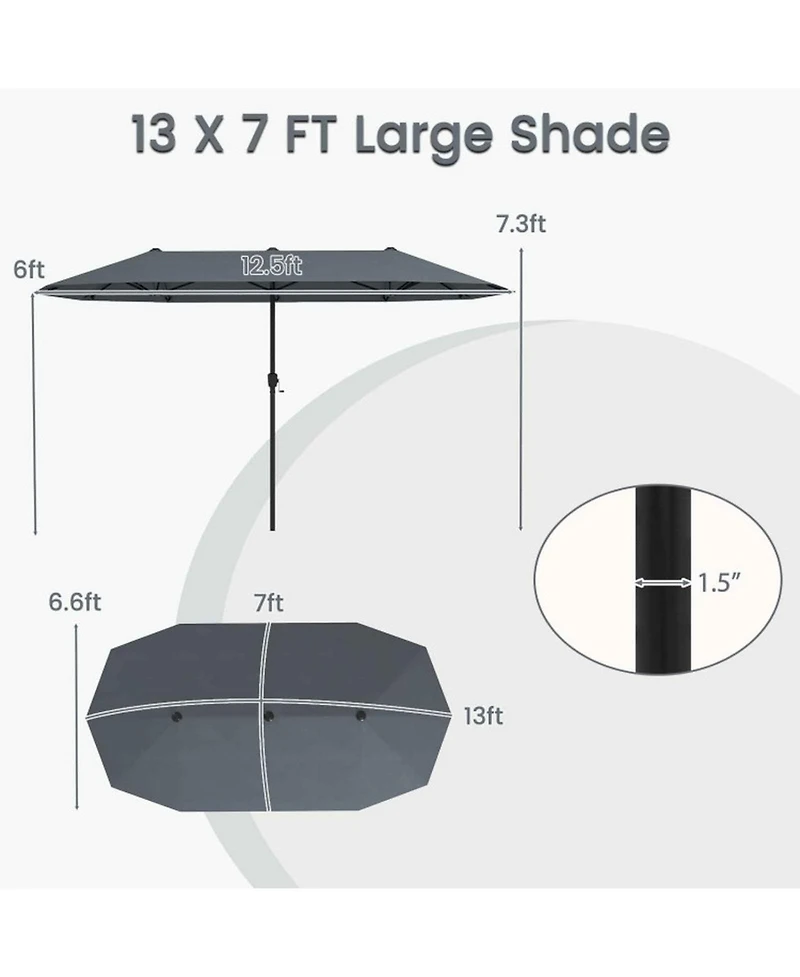 Sugift 13 Feet Double-Sided Patio Table Market Umbrella with Crank Handle
