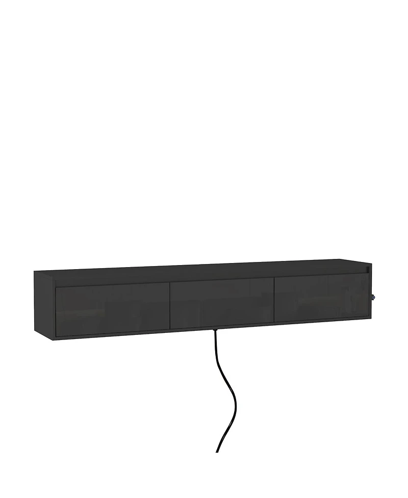 Streamdale Furniture High-Gloss Wall-Mounted Tv Cabinet with Led Lights and Power Outlet