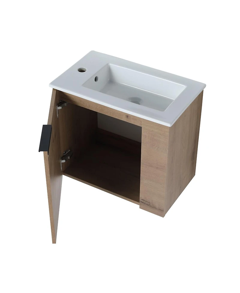 Sillysis 22 Inch Wall Mounted Bathroom Vanity with Ceramic Sink, Soft Close Door, Modern Floating Cabinet