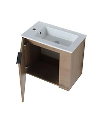 Sillysis 22 Inch Wall Mounted Bathroom Vanity with Ceramic Sink, Soft Close Door, Modern Floating Cabinet