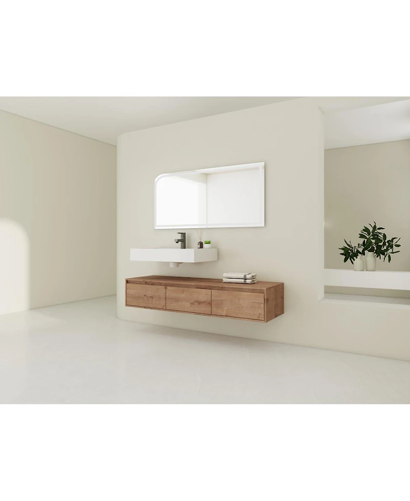 Sillysis 59 Inch Wall Mounted Bathroom Vanity with Resin Sink, 3 Soft Close Drawers, Modern Floating Cabinet for Spacious Storage